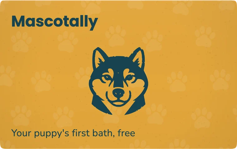 Voucher from Mascotally, a dog groomer, for a puppy's first bath.