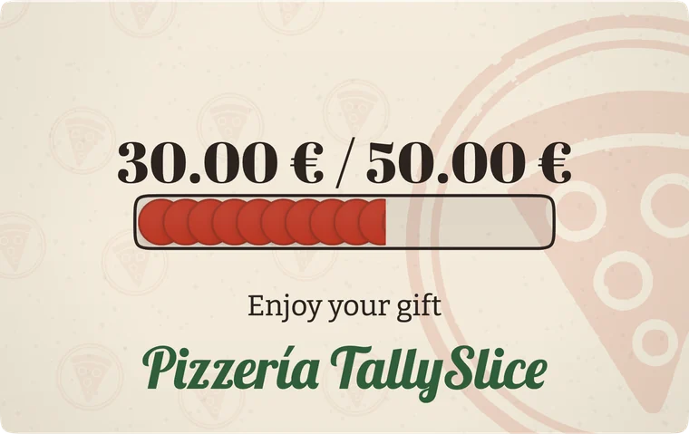 TallySlice gift card at €30 of €50: “Enjoy your gift”.